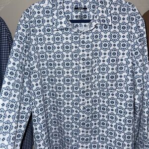 Apt. 9 Men's White and Blue Floral Shirt Slim Fit